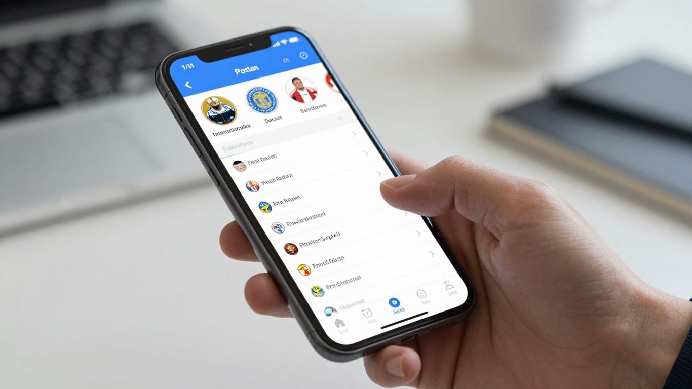 Hånd med mobil og sportsapp
