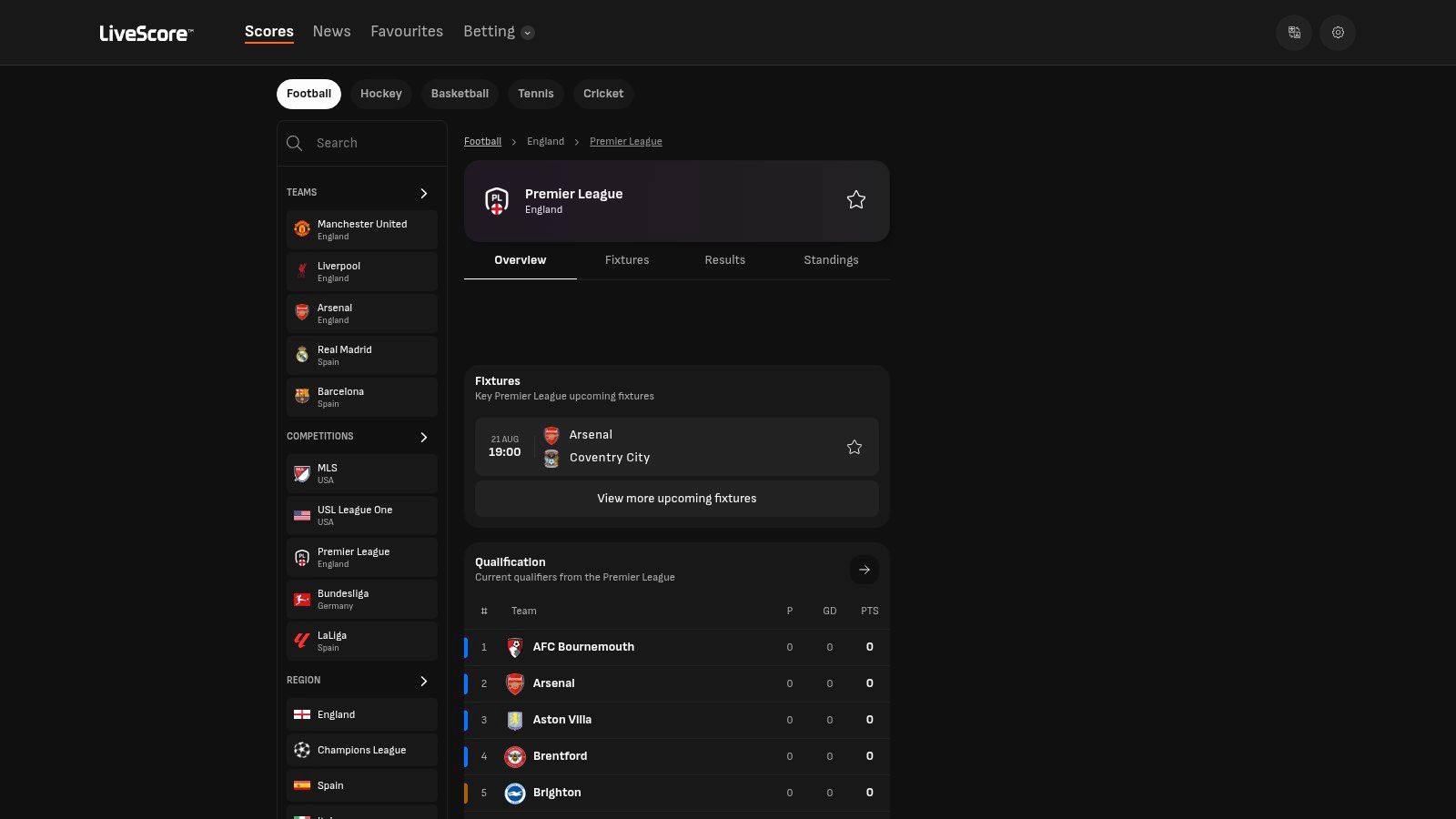 LiveScore raske oppdateringer