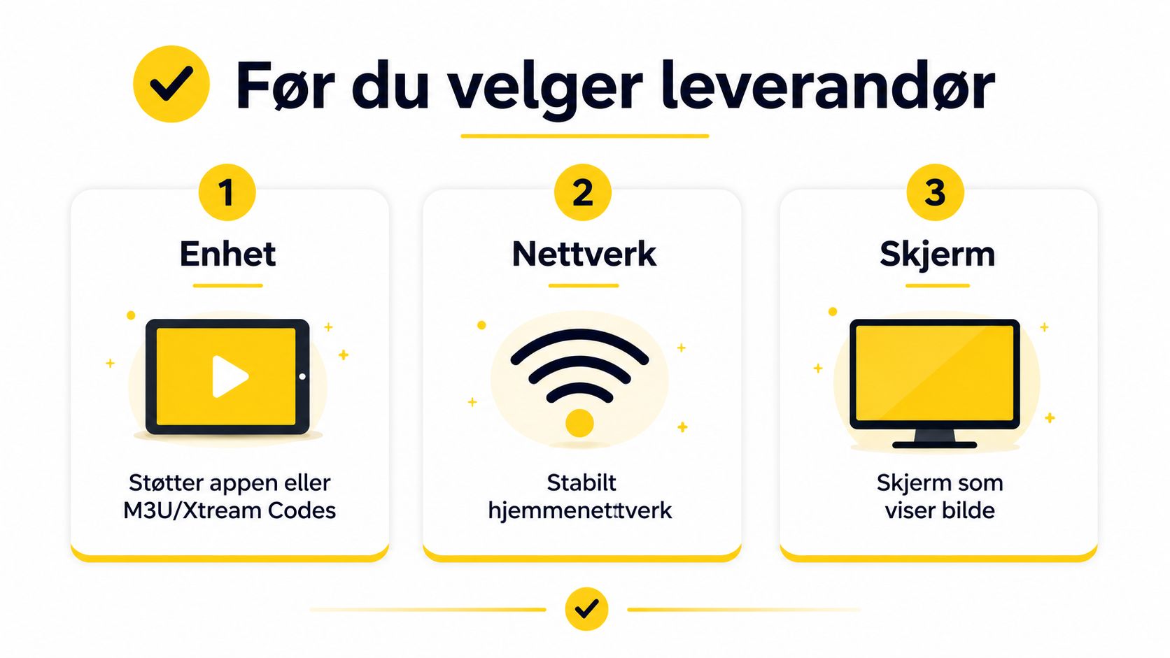 En infografikk som forklarer tre viktige ting man må ha før man velger en leverandør for strømming.